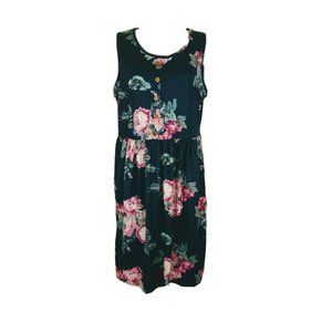 Navy Blue Floral Sleeveless Pull-over Dress